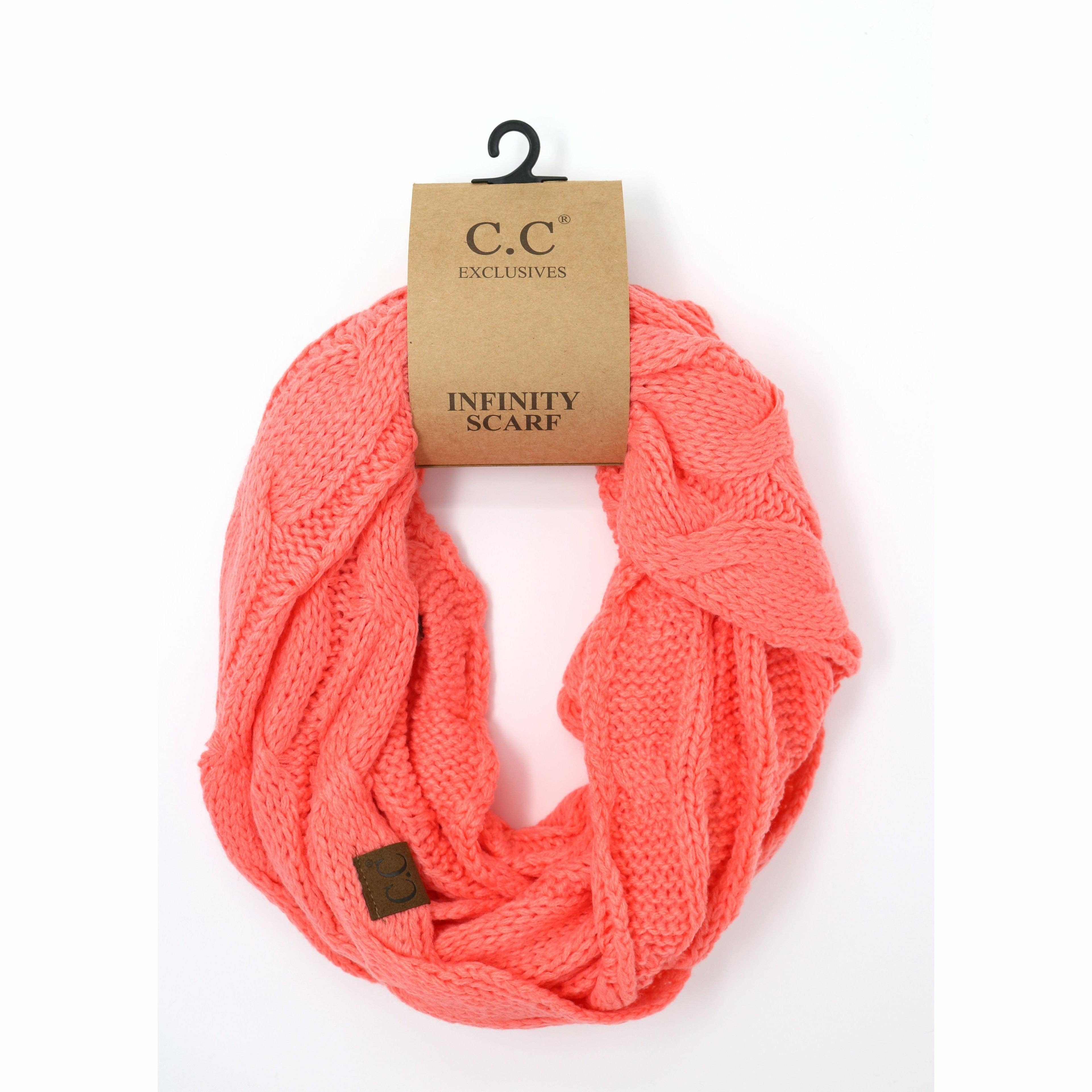 Solid Cable Knit CC Infinity Scarf SF800: Black