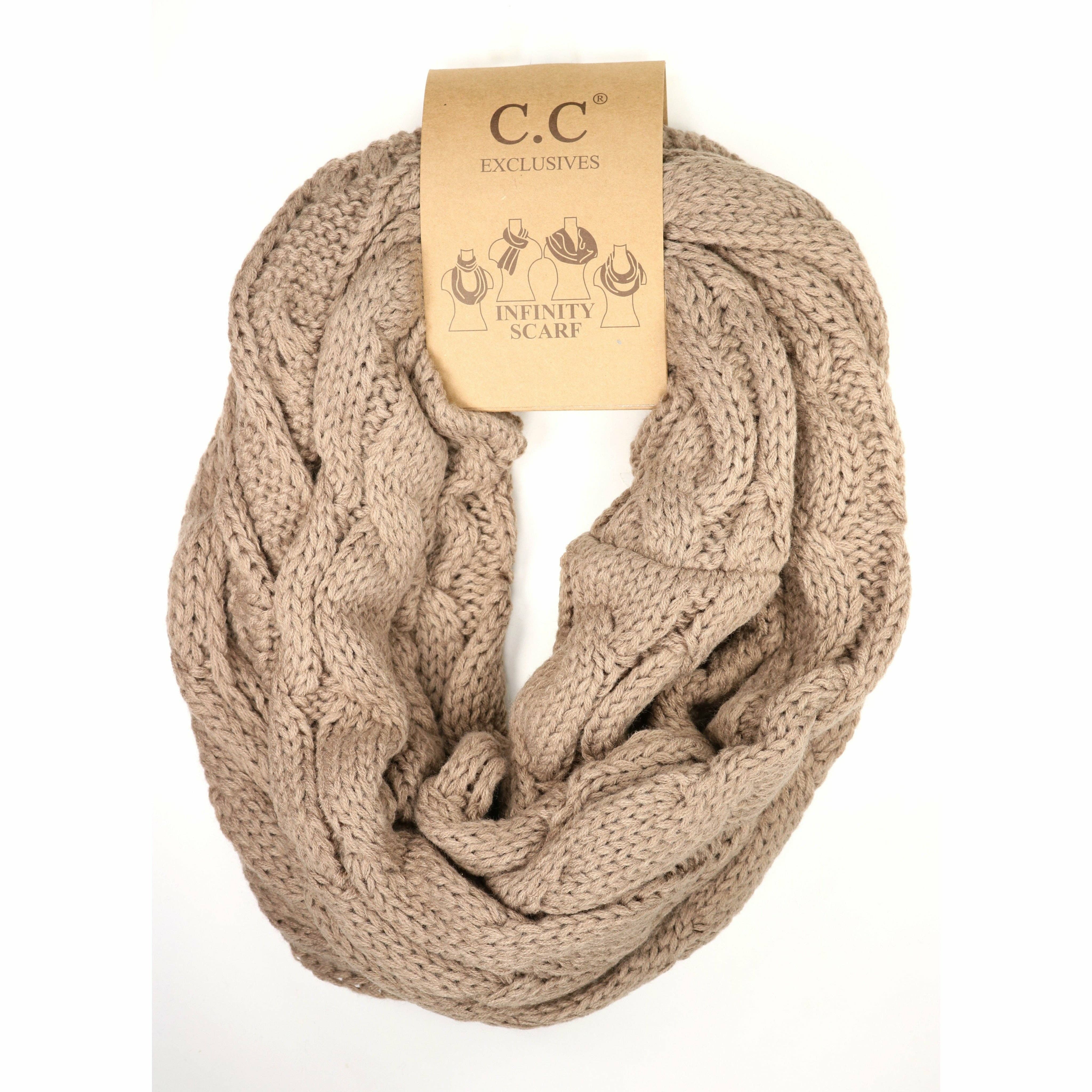 Solid Cable Knit CC Infinity Scarf SF800: Light Grey