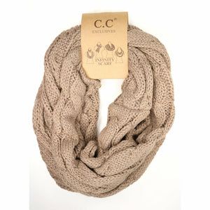 Solid Cable Knit CC Infinity Scarf SF800: Black