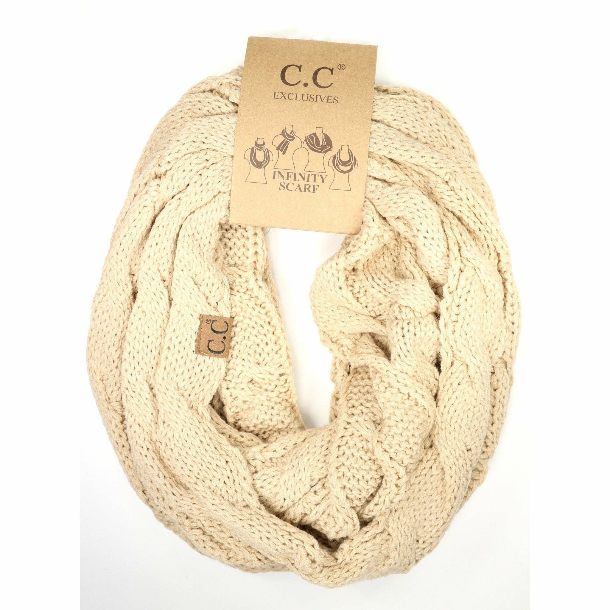 Solid Cable Knit CC Infinity Scarf SF800: Black