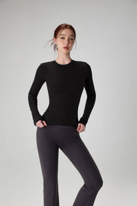 Penelope Long Sleeve Sculpting Active Top: Cold Brew / M