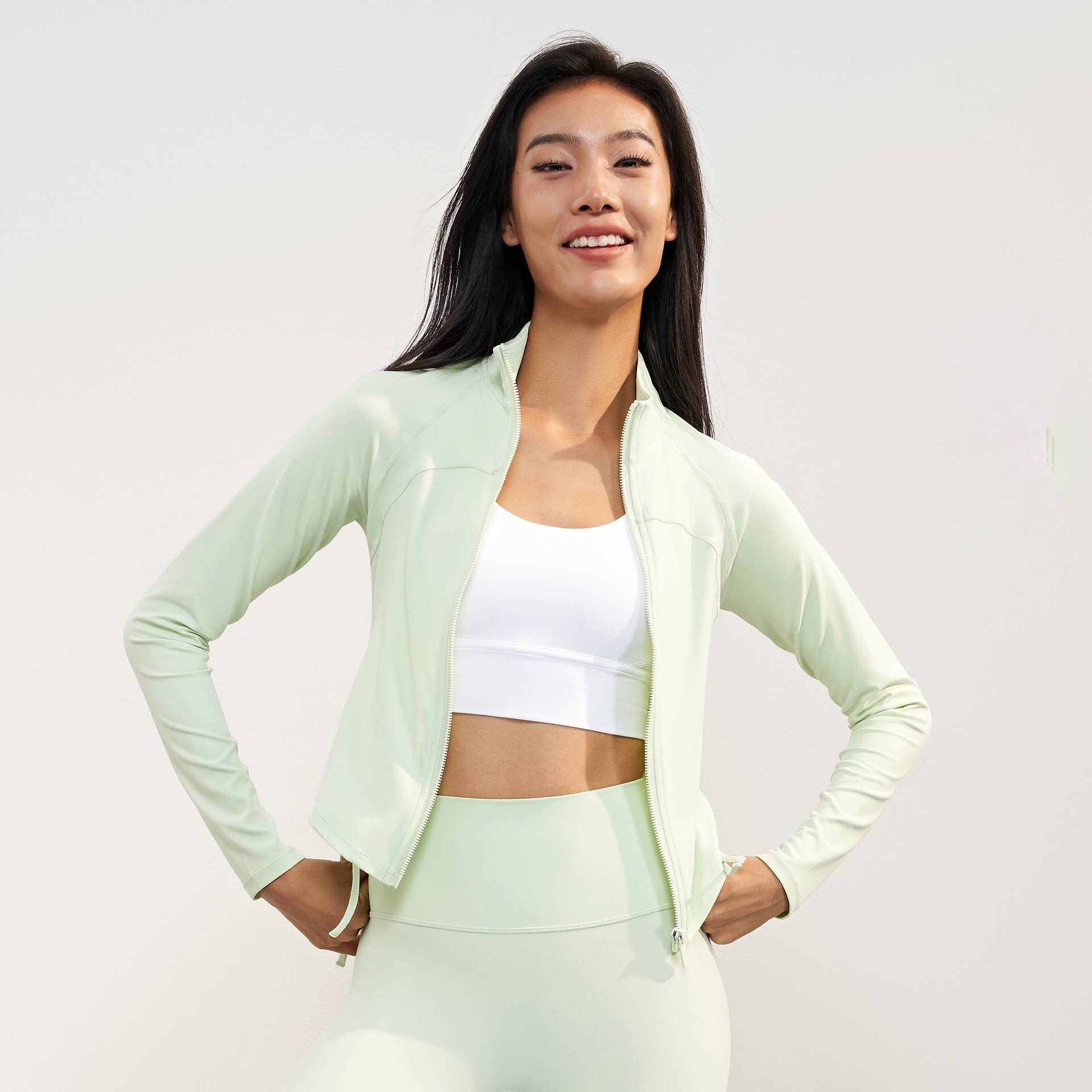 Delilah Windbreaker Side String Crop Zipper Jacket: Eggshell / S