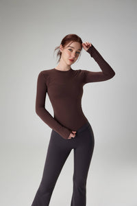 Penelope Long Sleeve Sculpting Active Top: Cold Brew / M