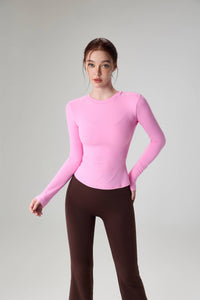 Penelope Long Sleeve Sculpting Active Top: Cold Brew / M