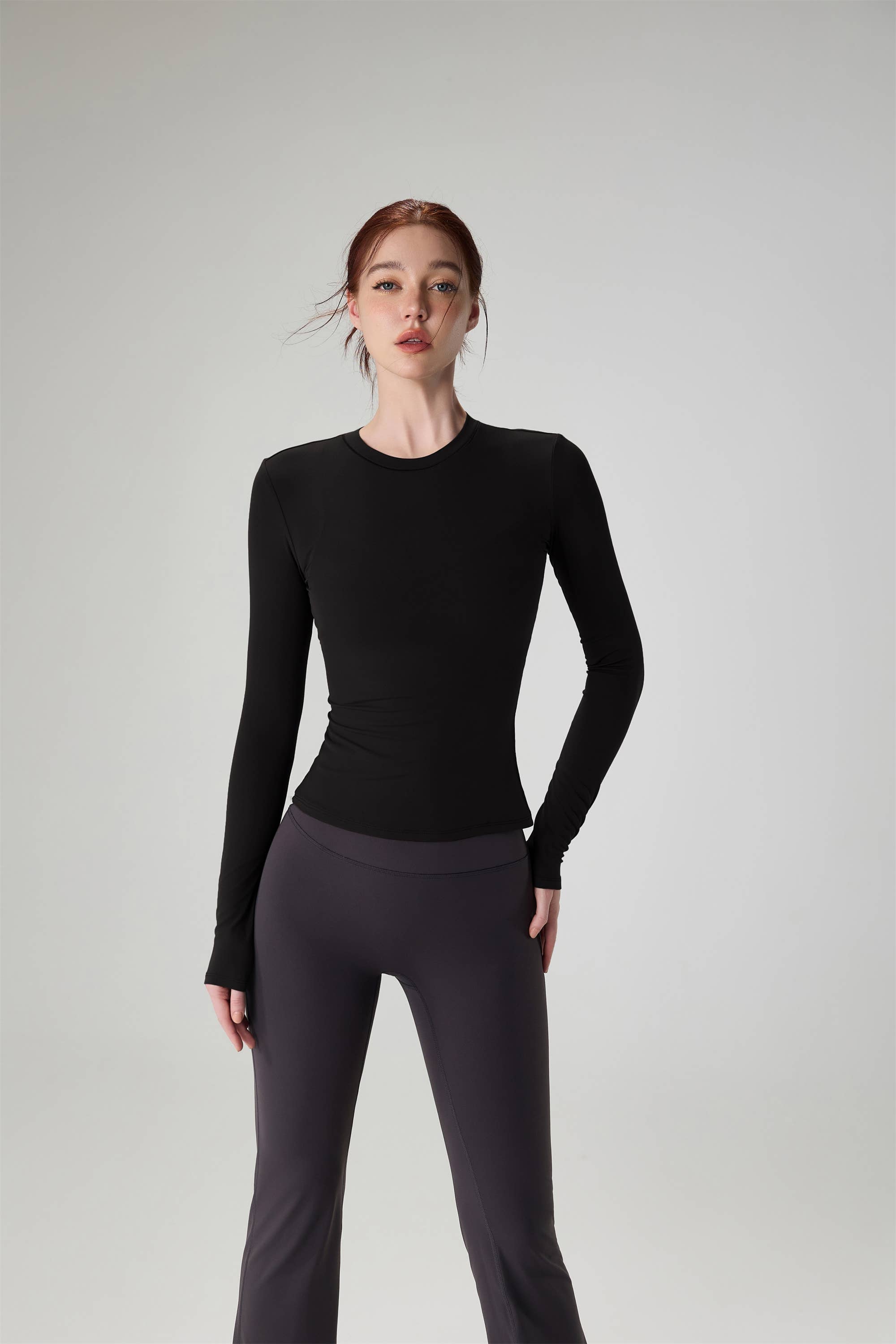 Penelope Long Sleeve Sculpting Active Top: Cold Brew / M