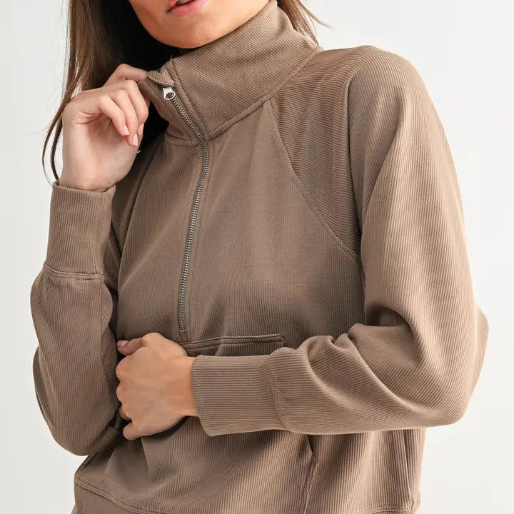 Luxe Sand Wash Rib 1/4 Zip Sweater