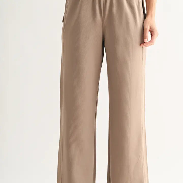 Luxe Sand Wash Rib Wide-Leg Pants