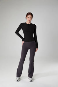 Penelope Long Sleeve Sculpting Active Top: Cold Brew / M