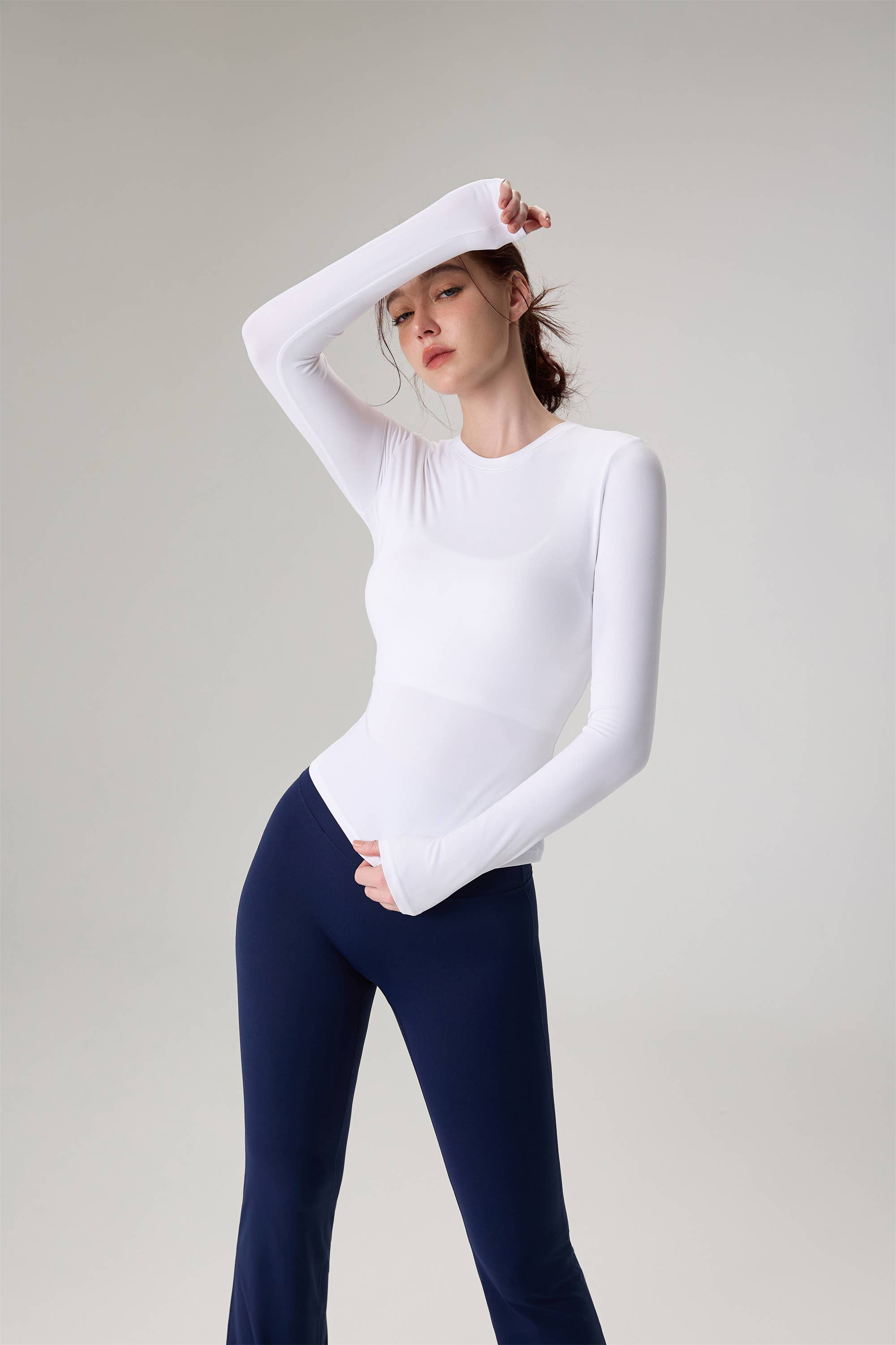 Penelope Long Sleeve Sculpting Active Top: Cold Brew / M