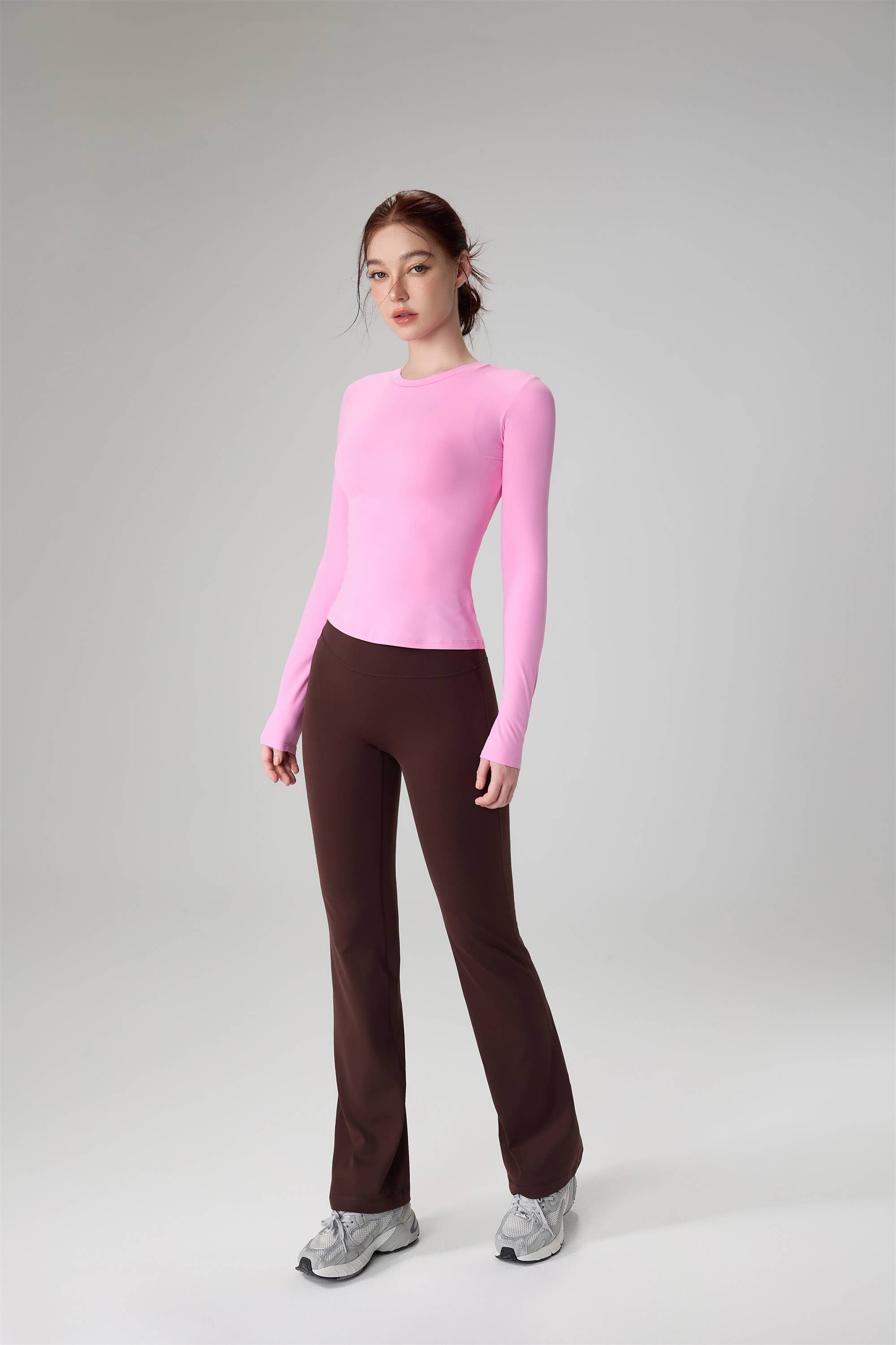 Penelope Long Sleeve Sculpting Active Top: Cold Brew / M