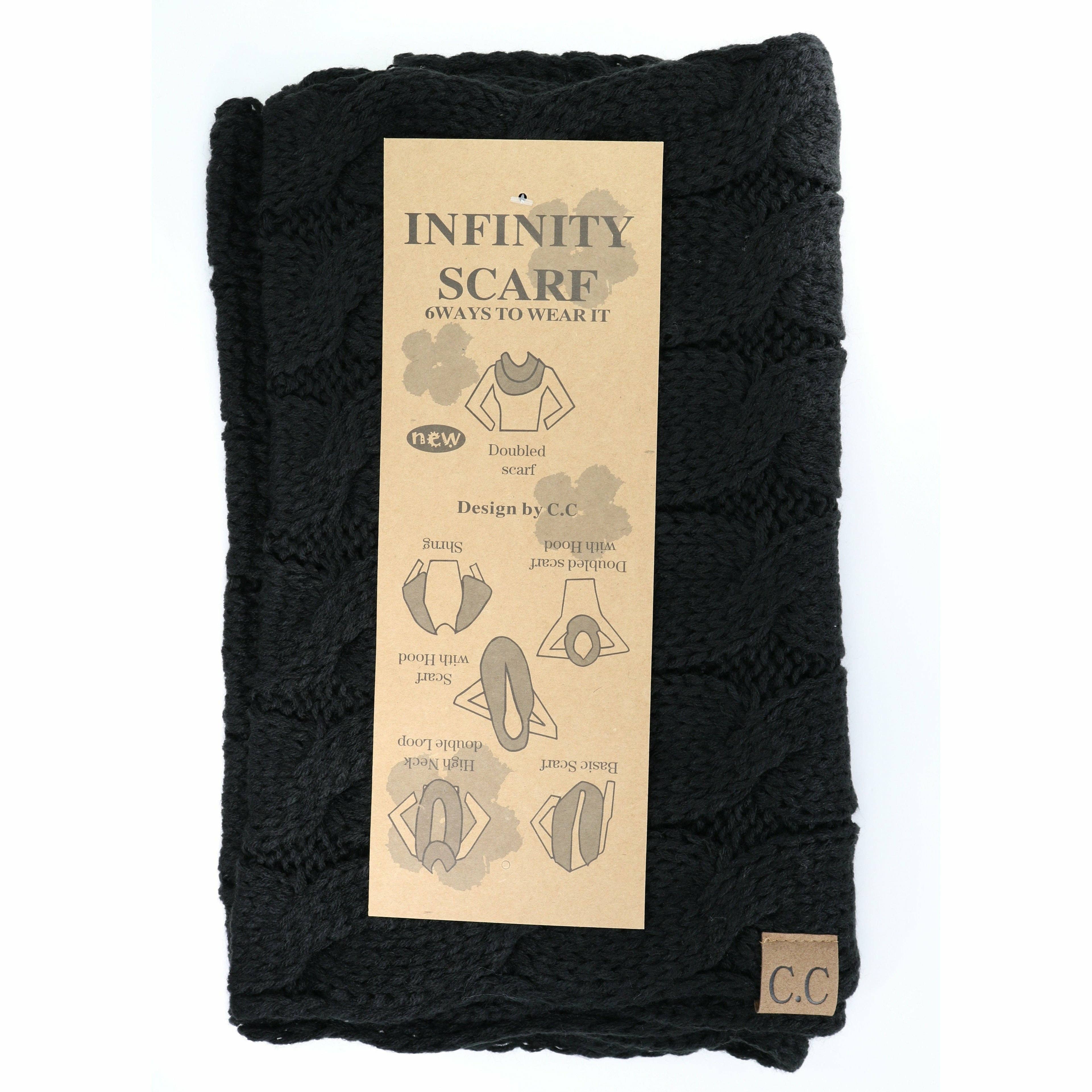 Solid Cable Knit CC Infinity Scarf SF800: Black