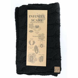 Solid Cable Knit CC Infinity Scarf SF800: Black